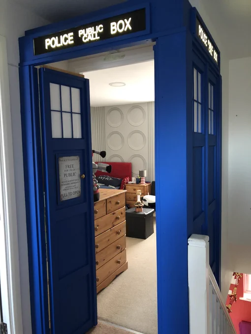 TARDIS doors open to reveal sons bedroom