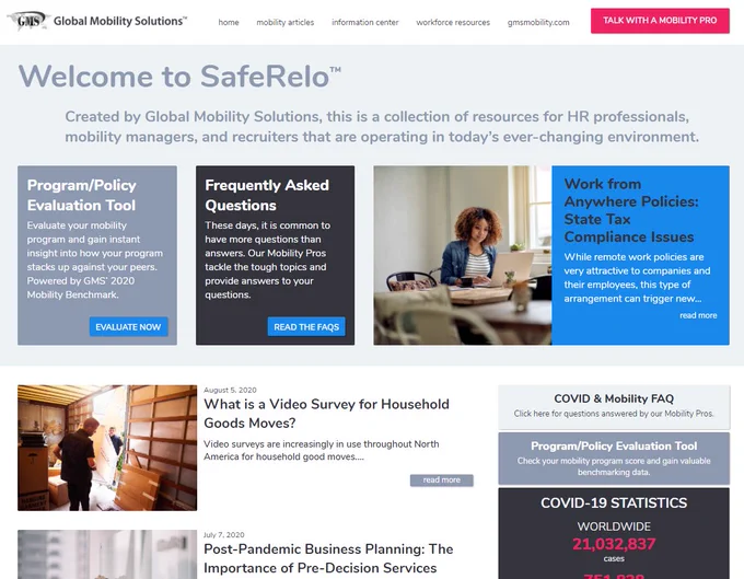 GMS' SafeRelo.com portal is a collection resources for HR professionals, mobility managers, and recruiters operating in today's ever-changing environment.