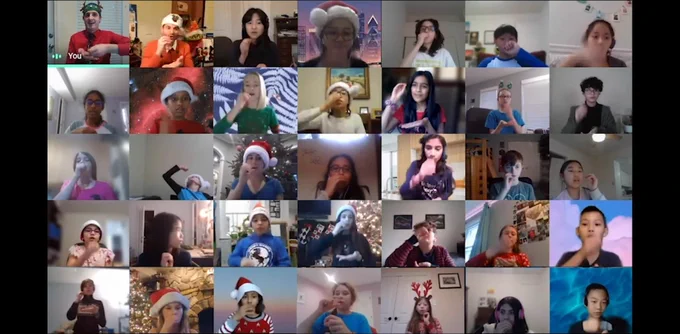 Our virtual chorus sings a favorite, Hot Cup of Cocoa.