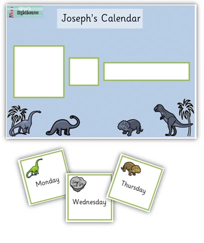 A dinosaur themed calendar.