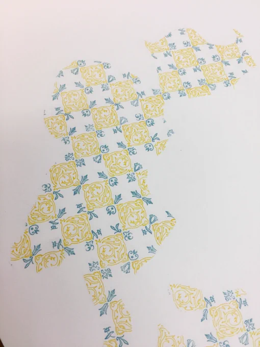 a real sheet for the final print, with only the pattern printed and no lineart yet.