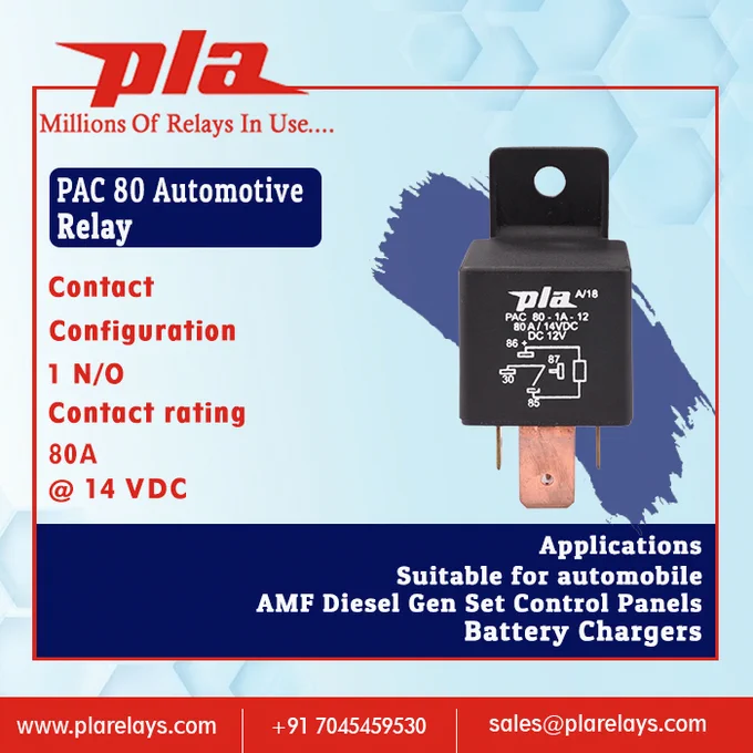 PAC 80 Automotive Relay
Contact Configuration 
1 N/O
Contact rating 
80A
@ 14 VDC
www.plarelays.com /  sales@plarelays.com
follow us on instagram 
https://www.instagram.com/plarelays/
#plarelays #pluguinrelay #pcbmountrelay #contact #configuration #mccp #mcc #reedrelay #electric #electricalmarket #automotive #pcbmountrelay #powerrelay #industrial  #controlpanel #stabilizer #inverter #temperature #rating #ampere #coil #automotive #electromechanical  #ampere #coil #rating #solder #lugs #voltage #stabilizer #Pac80 #socket #processcontrols #heaters #invertors #airconditioner #machines #vending #electricallife #automotive #technology #innovation #suppressor #normalrange #surge #biomedical #equipments #inverters #processcontrolsystem #temperaturecontroller #powersupplies #industrialcontrols #integratorcontrol #sdrply #sdr #ply #pmcm #mpcn #hmpc #hpcc #coil #flexible #electricalindustry #plugin #reed #generalpurpose #manufacturer #industrial #controlpanels #resistive #equivalent