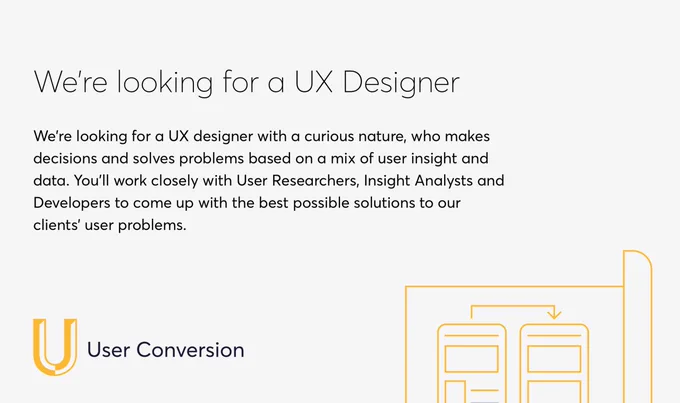 Advert for UX designer for User Conversion. Full details at link