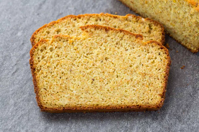 Paleo bread slices on a gray background