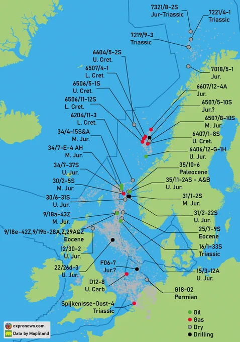 Exploration wells spudded in and around the North Sea in 2020.