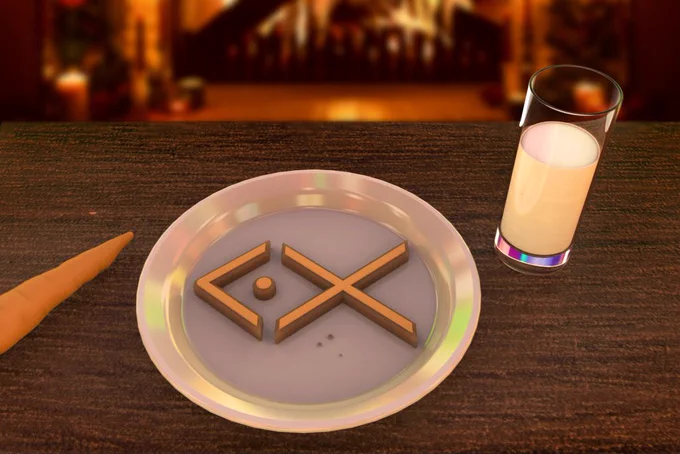 Carrot, fish-shaped biscuit and a glass of milk by an open fire left for Santa