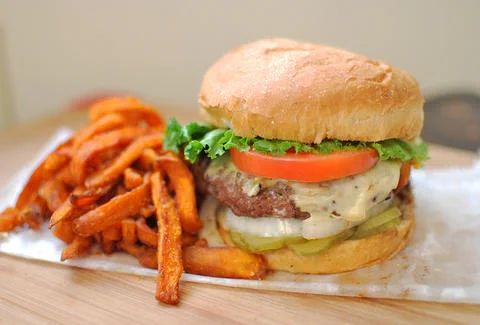 Cheeseburger and sweet potato fries from Young Avenue Deli.