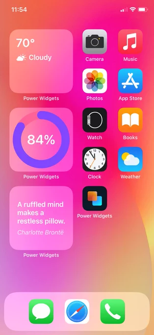 A screenshot of weather, battery, and inspirational quote widgets created with Power Widgets.