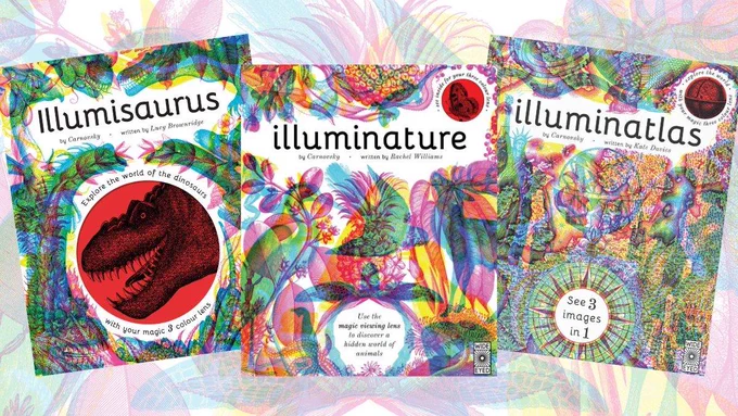 The front covers of Illumisaurus, Illuminature and Illuminatlas