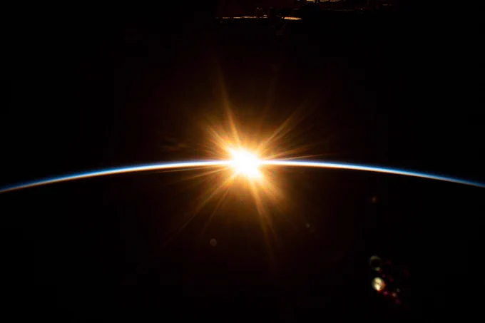 Happy New Year! The station orbits the Earth at 17,500 miles per hour (28,000 kilometers per hour) enabling the crew to see 16 sunrises and sunsets each day.