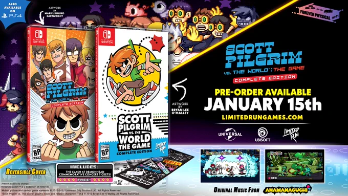 Scott Pilgrim vs. The World Complete Edition (with reversible cover) in a Switch case. Pre-orders start January 15th.