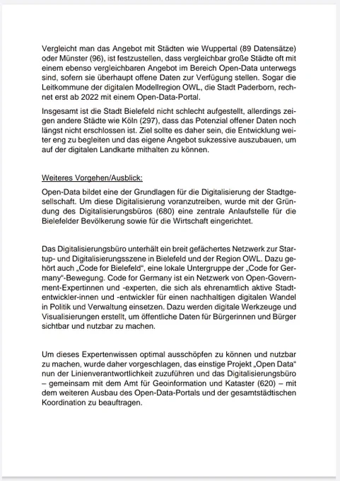 Mitteilung der Stadt Bielefeld (TOP4.3) aus dem Protokoll des Digitalisierungsausschusses der Stadt am 14.1.21 (Seite2)