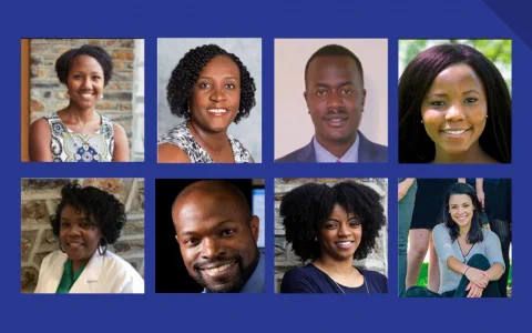 photos of eight black scientists arranged in two rows of four. 6 women and two men. 