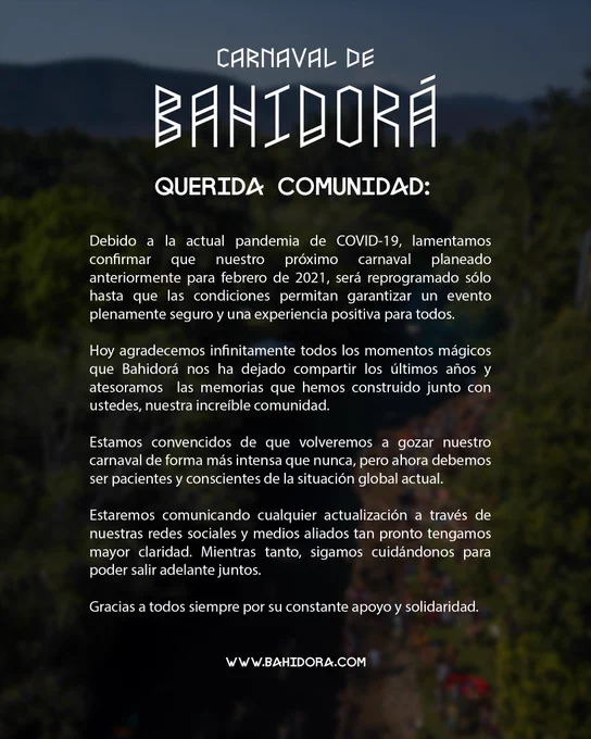 Carnaval de Bahidorá 2021 reprogramado hasta nuevo aviso