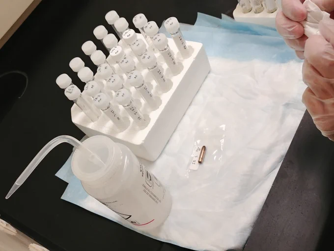 Cleaning bullets and swabbing them with acid