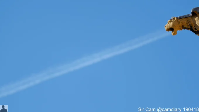 Vapour trails coming from the mouth of a gargoyle at Gonville and Caius College in Cambridge. Reposting after hearing the sonic boom.