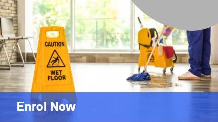 Cleaner mopping an office floor.