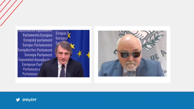 President of the European Parliament David Sassoli and EDF President Yannis Vardakastanis during their online meeting today