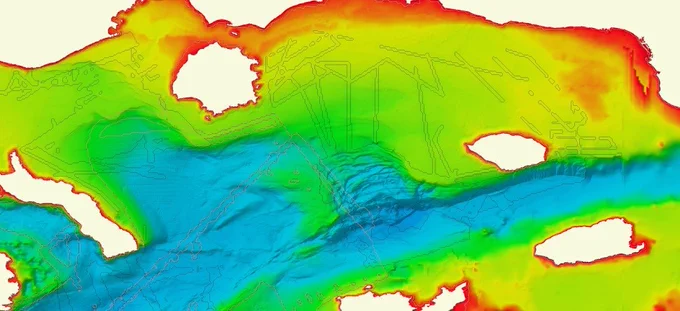 EMODnet DTM 2020 along the coasts of Greece (with new survey tracks highlighted)