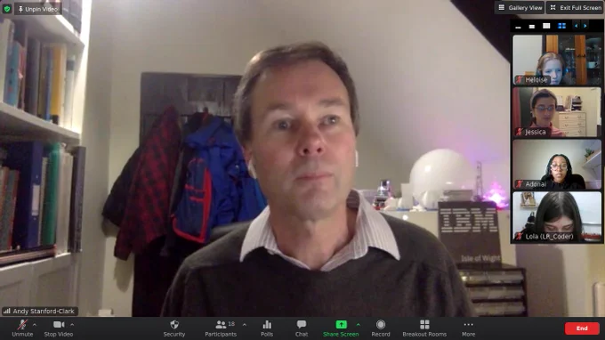 Andy Stanford-Clark talking on Zoom to the Essex Steamettes