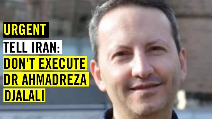 Image of Dr Ahmadreza with text; "Urgent, tell Iran, don't execute Dr Ahmadreza Djalali