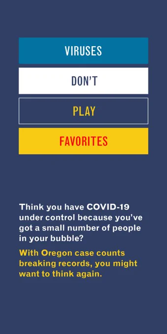 Viruses don’t play favorites

Think you have COVID-19 under control because you’ve got a small number of people in your bubble?

With Oregon case counts breaking records, you might want to think again.
