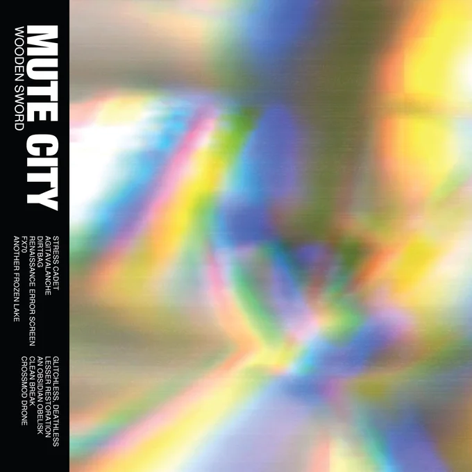 the iridescent cover art for Mute City's album "Wooden Sword"