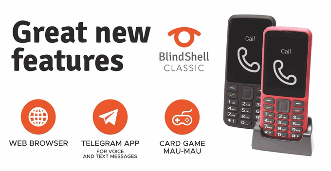 Great new features of BlindShell Classic - web browser, Telegram app for voice and text messages, card game Mau-Mau