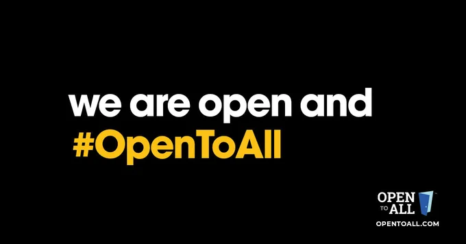 300FeetOut brand color text that says we are open and #opentoall