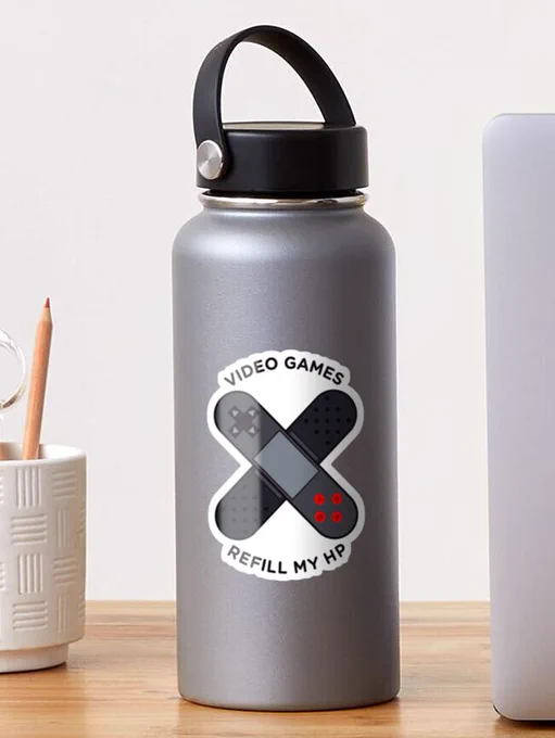 Video game sticker on a water bottle
