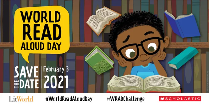 Get ready for page turning fun on World Read Aloud Day! Here’s how to join us on February 3, 2021:
1.) Snap a photo or video of you reading aloud
2.) Tag @Scholastic and @litworld and challenge 3 friends!
3.) Use the hashtag #WorldReadAloudDay and #WRADChallenge
