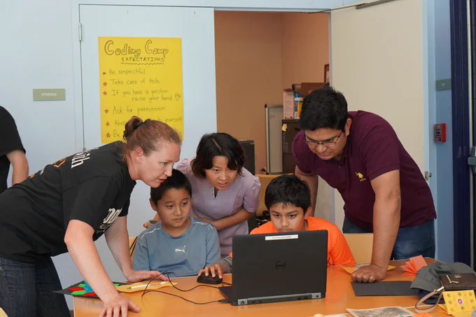 2018 Image of parents around kids during Coding Camp at Joyce Ellington