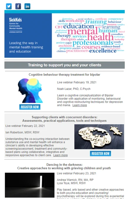 Mental health training and education for professionals. Image showing Enewsletter issue.