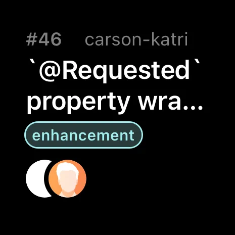 A screenshot of a GitHub widget showing a PR titled "`@Requested` property wra...".