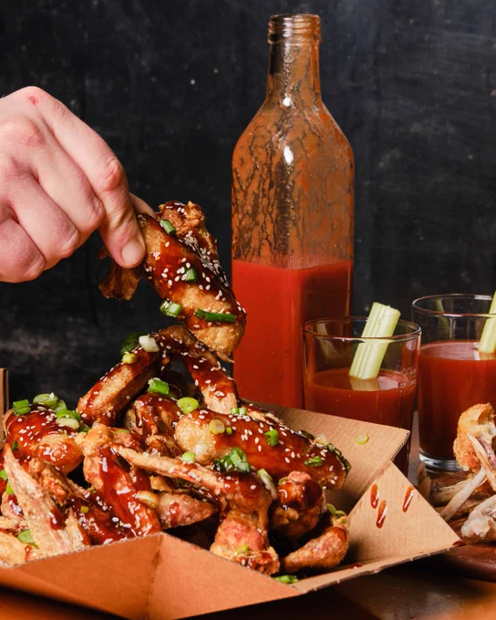 Teriyaki Chicken Wings and Bloody Mary