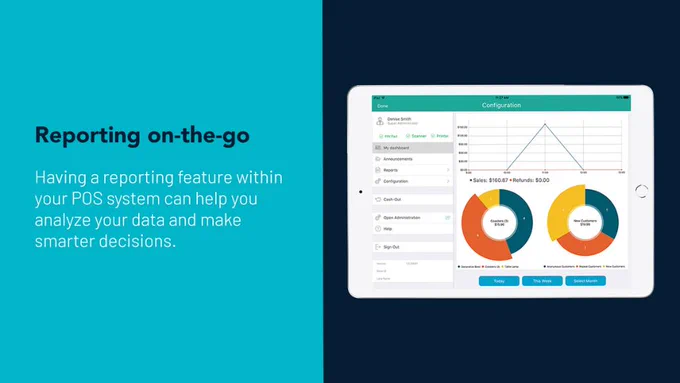 illustrated screenshot of a business' sales report with graphs
Text:
Reporting on-the-go
Having a reporting feature within your POS system can help you analyze your data and make smarter decisions.