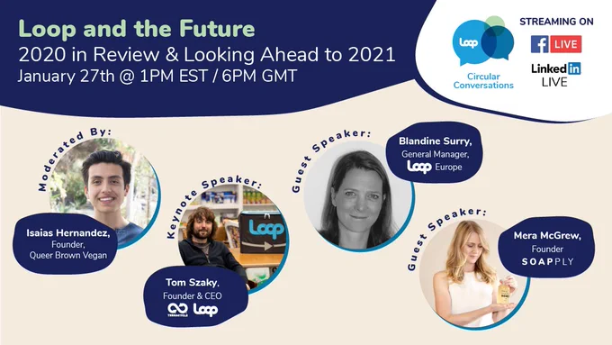 Pictured is Loop's CEO and Founder, Tom Szaky who will be joining Soapply Founder Mera McGrew and Loop's Europe General Manager, Blandine Surry in conversation with QueerBrownVegan Founder, Isaias Hernandez today, 1/27 at 1PM EST.