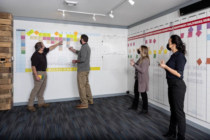 Joel Klahn of Unified Works, Inc. leads a Pull Planning session at Big Room Bravo in Franklin Park, IL.