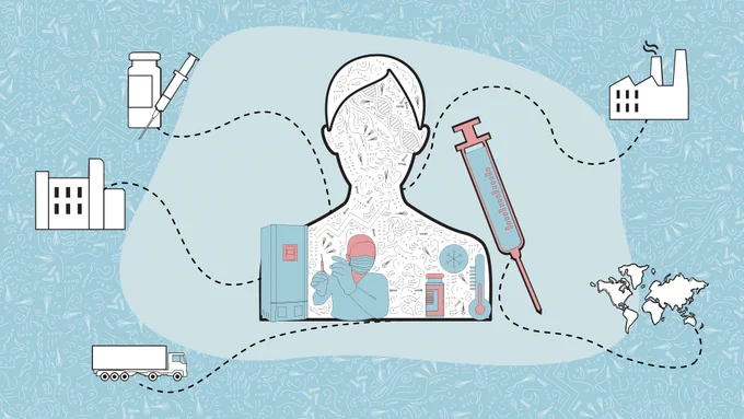 Illustrative representation of a vaccine's journey from lab to arm