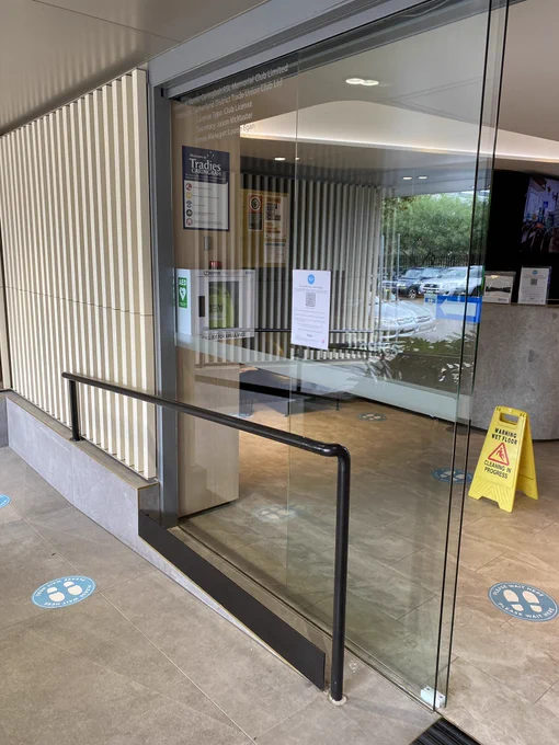 Defibrillator visible at the entry of Tradies Caringbah
