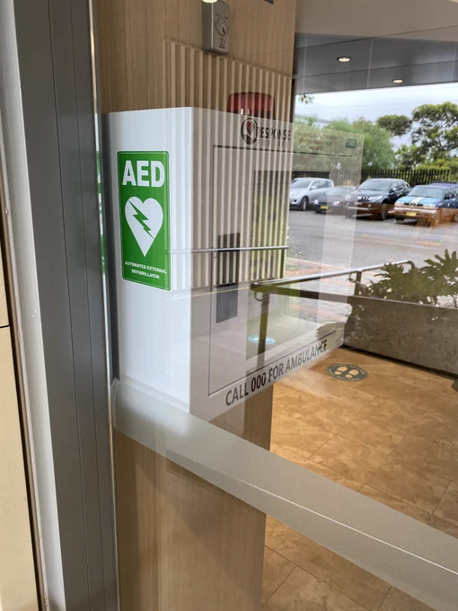 AED visible at tradies Caringbah entry