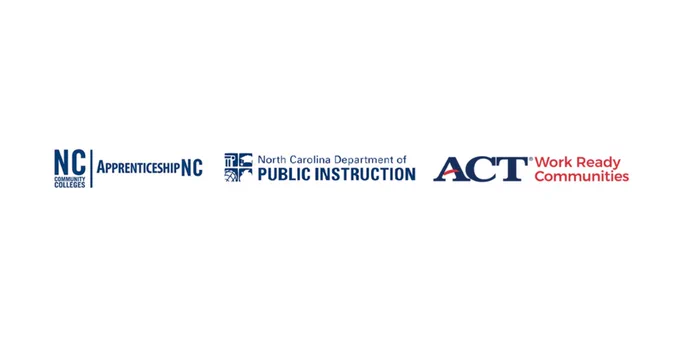 Logos for ApprenticeshipNC, NC Department of Public Instruction and ACT.