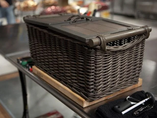 Closed ingredient basket from TV show "Chopped".