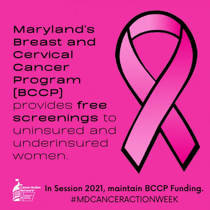 Graphic on Maryland's breast and cervical cancer program providing free screenings to uninsured and underinsured women.