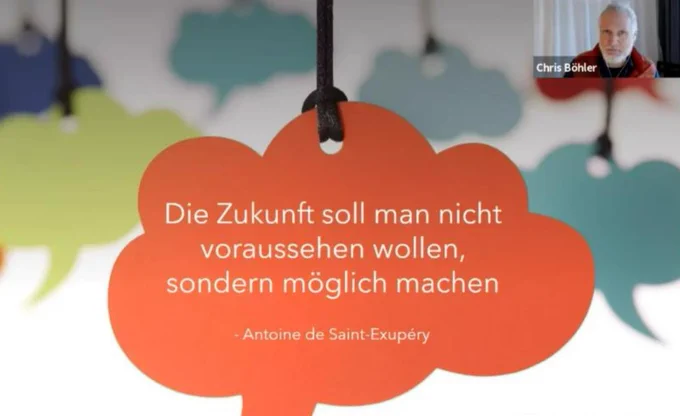 Zitat von Antoine de Saint-Exupéry "Die Zukunft soll man nicht voraussehen wollen, sondern möglich machen"