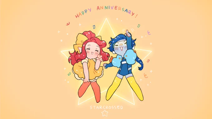 Characters from StarCrossed with the words "Happy Anniversary"