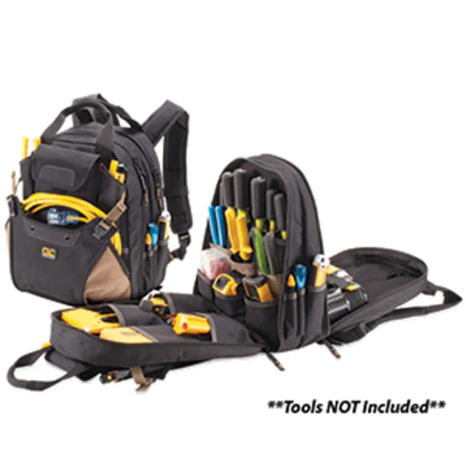 Deluxe Tool Backpack w/ 44 pockets & sleeves, including a lg expndble storage area, padded shldr straps & reinforced padded carrying handles.

- 36 inside
- 8 outside pockets to organize
- 2 main zippered areas & a lg adjustable exterior pocket
- 2 large bck pds 

https://www.lifedecoraddict.com/everything-motors/clc-1134-44-pocket-deluxe-tool-backpack-cwr-46863.html

or

https://www.lifedecoraddict.com/search/tool backpack
