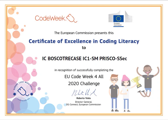 Certificato di Eccellenza in Coding Literacy 2020