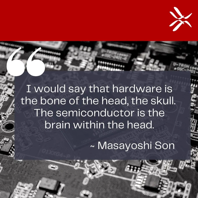 A creative with the quote: I would say that hardware is the bone of the head, the skull. 
The semiconductor is the brain within the head.