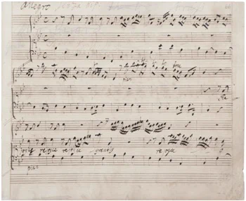 A page from Handel’s conducting score of ‘Messiah’, in the composer’s hand. MS. Tenbury 346, fol. 66.